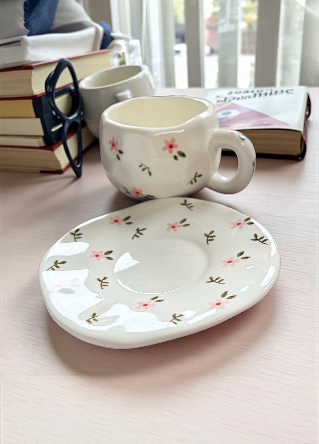 Чашка с блюдцем чайная керамическая 350мл No Brand (363189598)