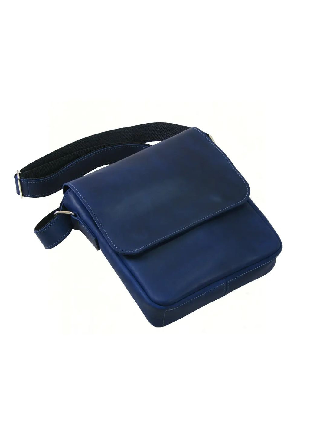 Мужская кожаная сумка через плечо планшет мессенджер из натуральной кожи с клапаном синяя 23×20×5 см GS (329150479)