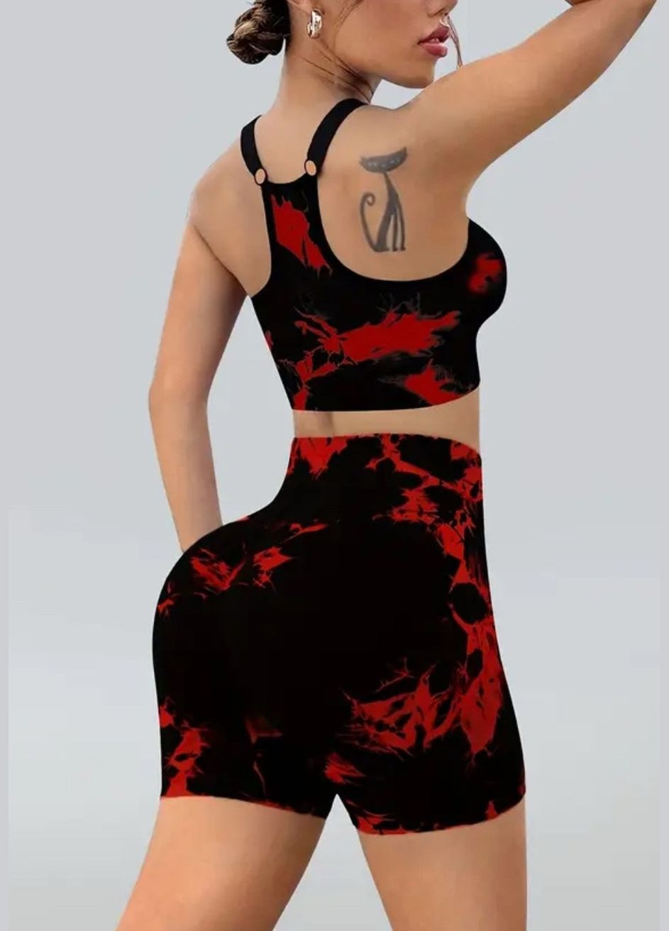 Костюм для фитнеса (спортивный комплект) тай-дай, шорты + топ No Brand (336378064)