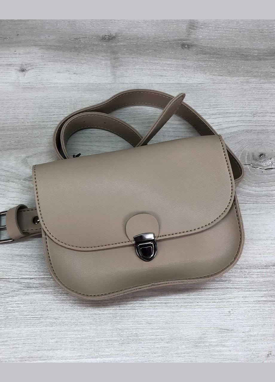 Женская кожаная сумка-клатч на пояс/через плечо на два отделения «Stacy» бежевого цвета WeLassie (298568098)