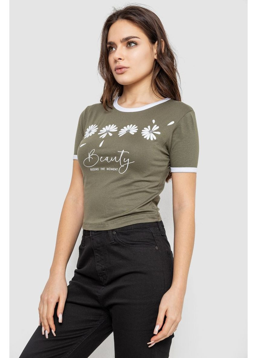 Футболка-топ жіноча з принтом, колір білий, 244R604 Ager - (318529673)