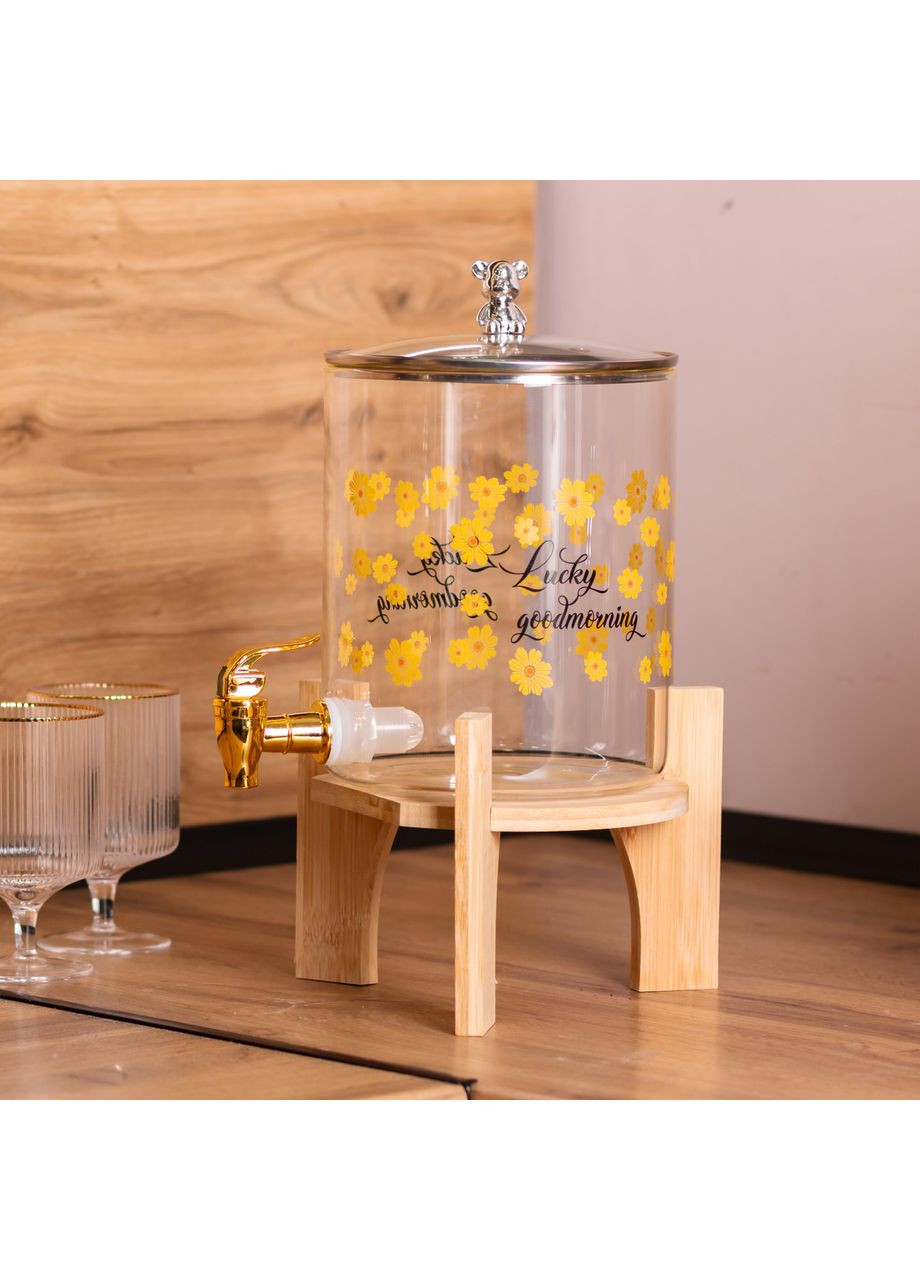 Лимонадница с краном 3.6 л. стеклянная диспенсер для напитков на деревянной подставке для пикника и праздников. ProDobro (364191805)