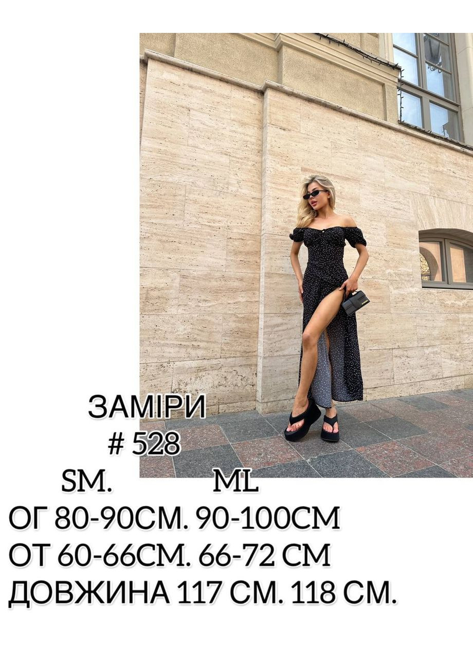 Черное праздничный, коктейльное, пляжное, откровенный, повседневный, кэжуал женское платье с открытыми плечами FINO Mode в горошек