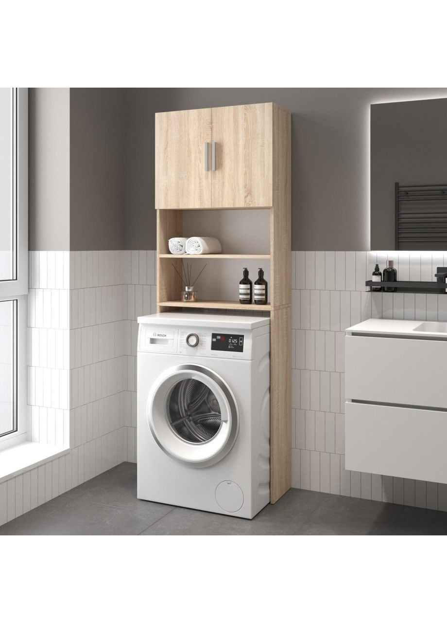 Тумба под стиральную машину шкаф в ванную с полками и дверями 640x1900x250 дуб сонома (hm-107-sn) VAYS (363134860)