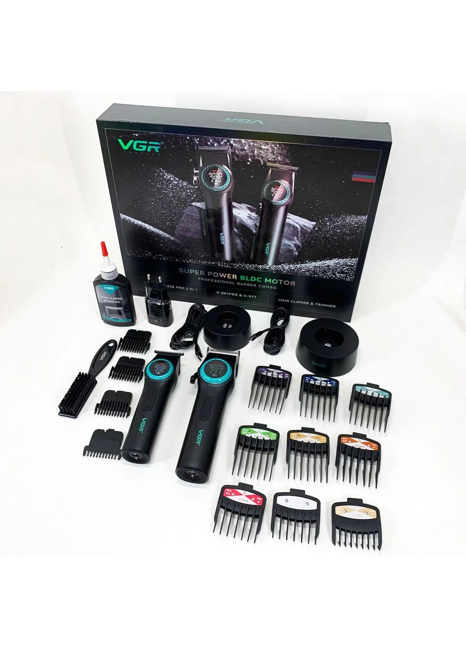Набір 2 в 1 V-001 V-977 BLACK, акумуляторна машинка для стрижки та триммер. Колір: чорний VGR (396882035)