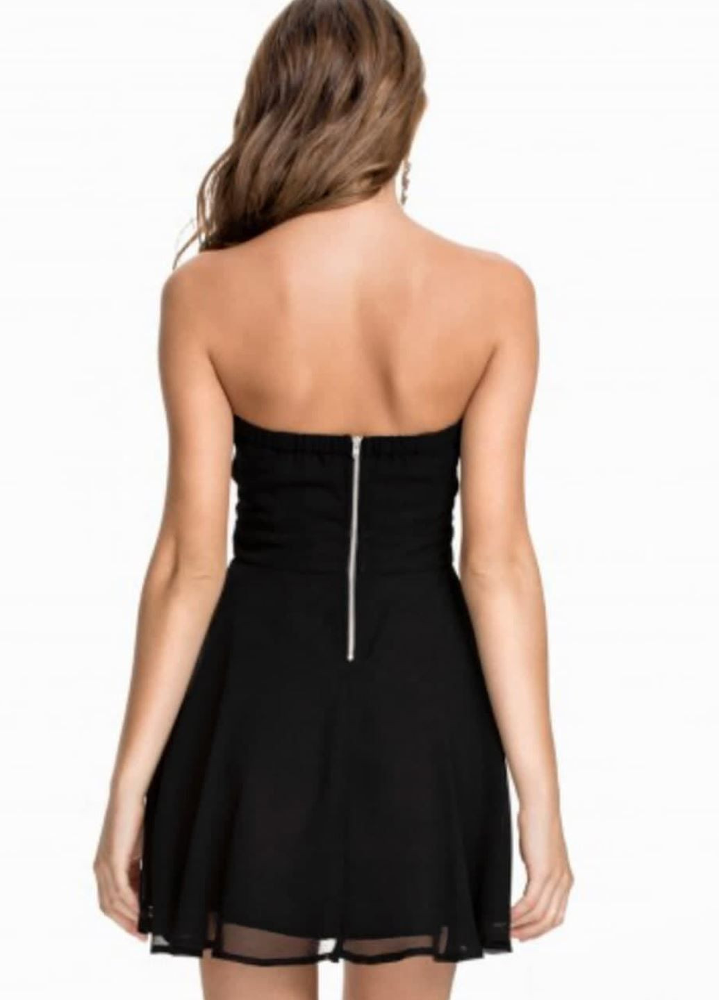 Чорна святковий, коктейльна, вечірня cукня з відкритими плечима, а-силует, кльош, бебі долл, з спідницею-сонце, з пишною спідницею, з відкритою спиною NLY TREND однотонна