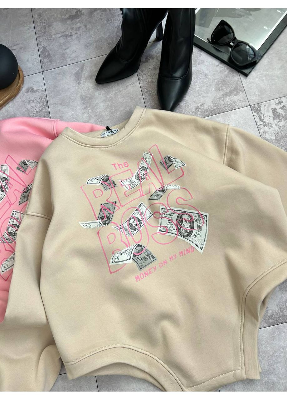 Бежевий жіночий світшот на флісі з принтом MonCher (361057437)