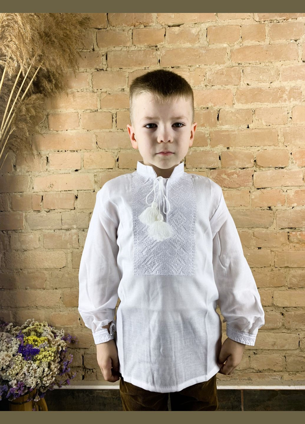 Белая детская вышиванка для мальчика скрипка белоснежная НоКо узор орнамент хлопок (305832195)