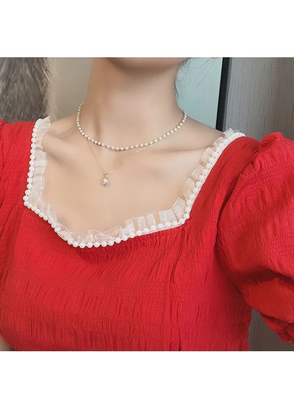 Ланцюжок жіночий подвійний золотистий з перлами No Brand Жіночі прикраси (366196463)