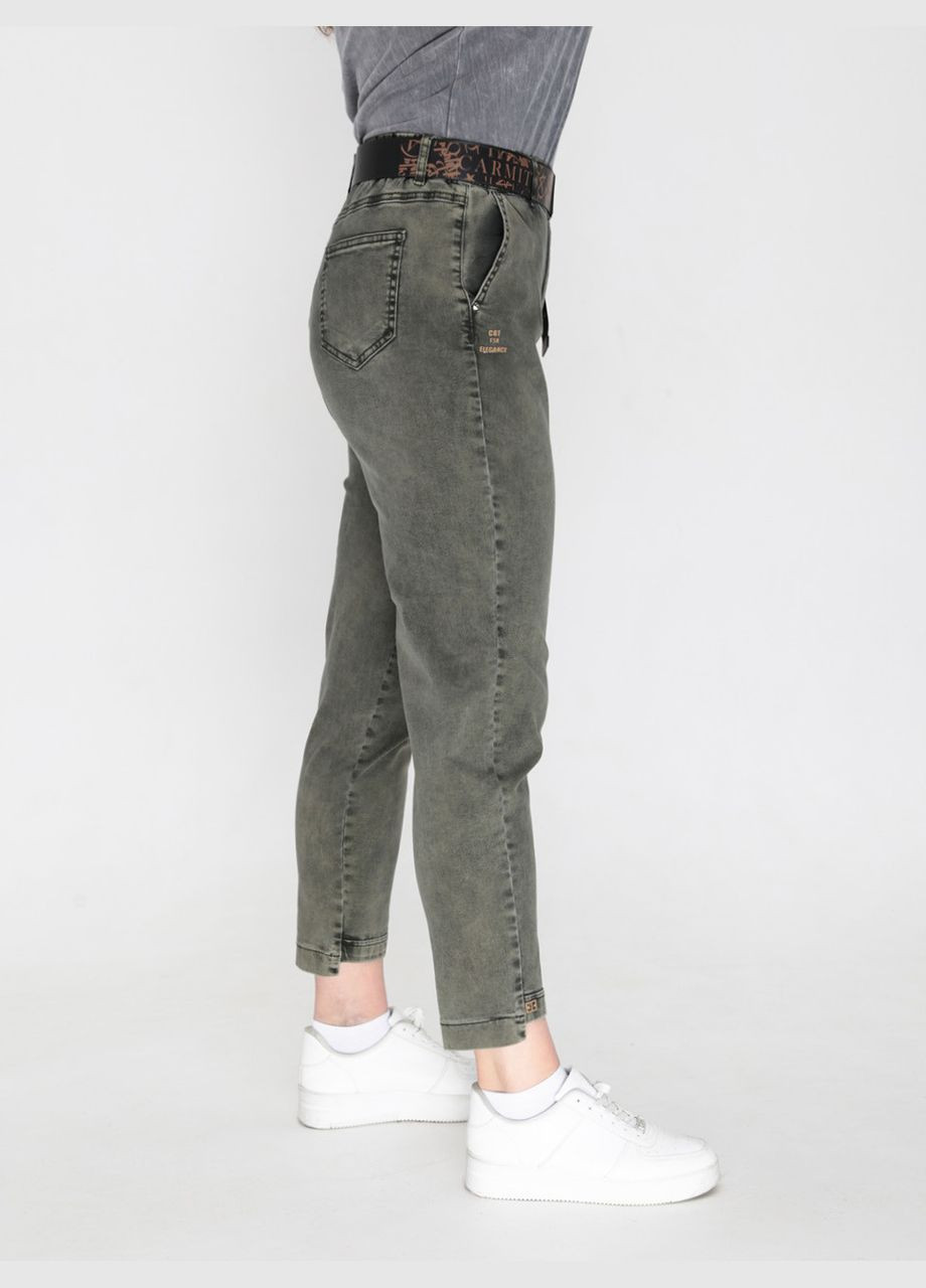 Джинси жіночі зелені МОМ тонкі зі стрейчем великий розмір MOM CARMITO - (322999551)