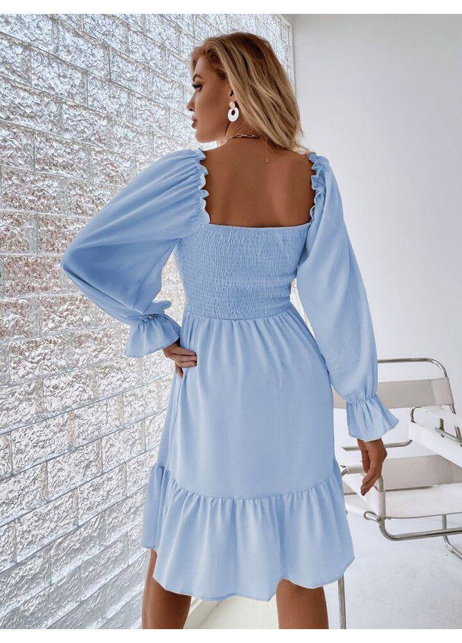 Голубое повседневный платье женское Гермес однотонное