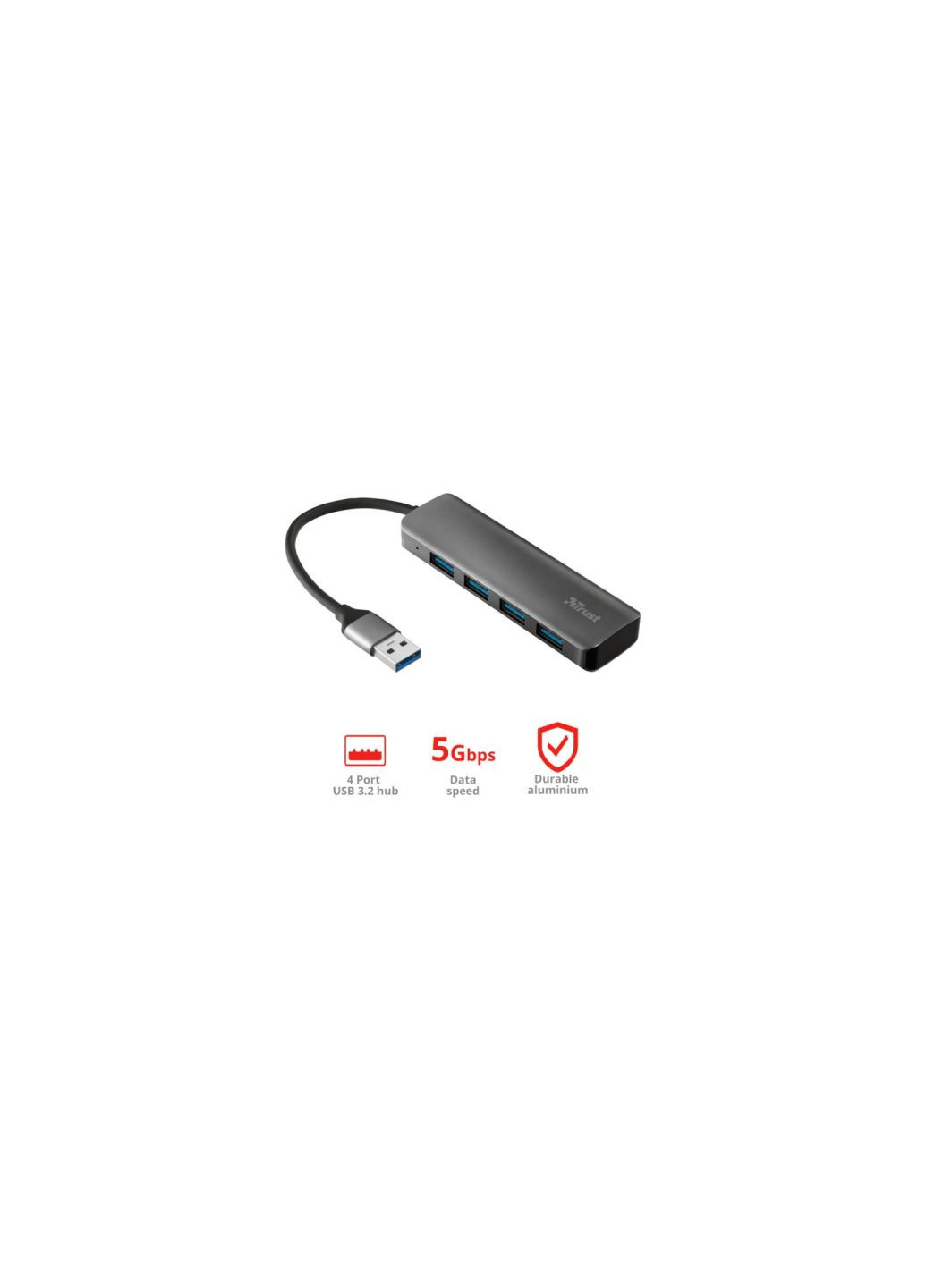 Концентратор (24947_TRUST) Trust Halyx 4-Port USB-A 3.2 Grey (366644914)
