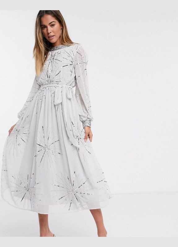 Сіра блідо- сіра сукня з паєтками у формі сніжинок frock frill Asos