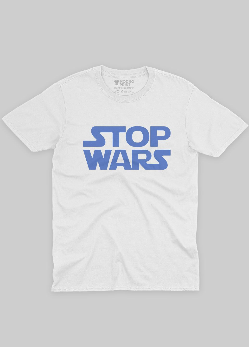 Біла демісезонна футболка для хлопчика з патріотичним принтом stop war (ts001-3-whi-005-1-077-b) Modno