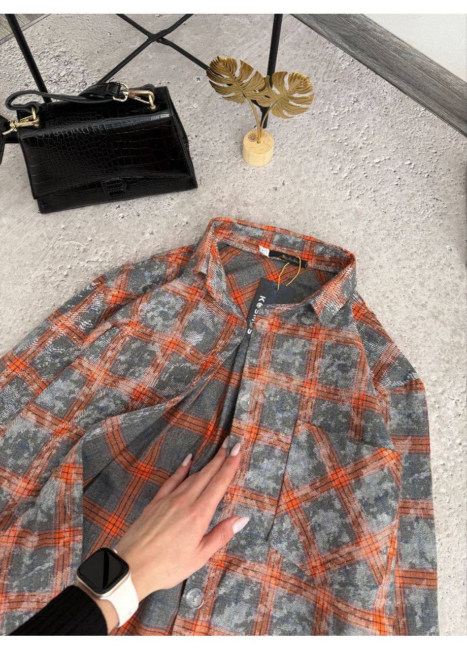Оранжевая повседневный рубашка в клетку DK/DL Мода без кордонів с длинным рукавом