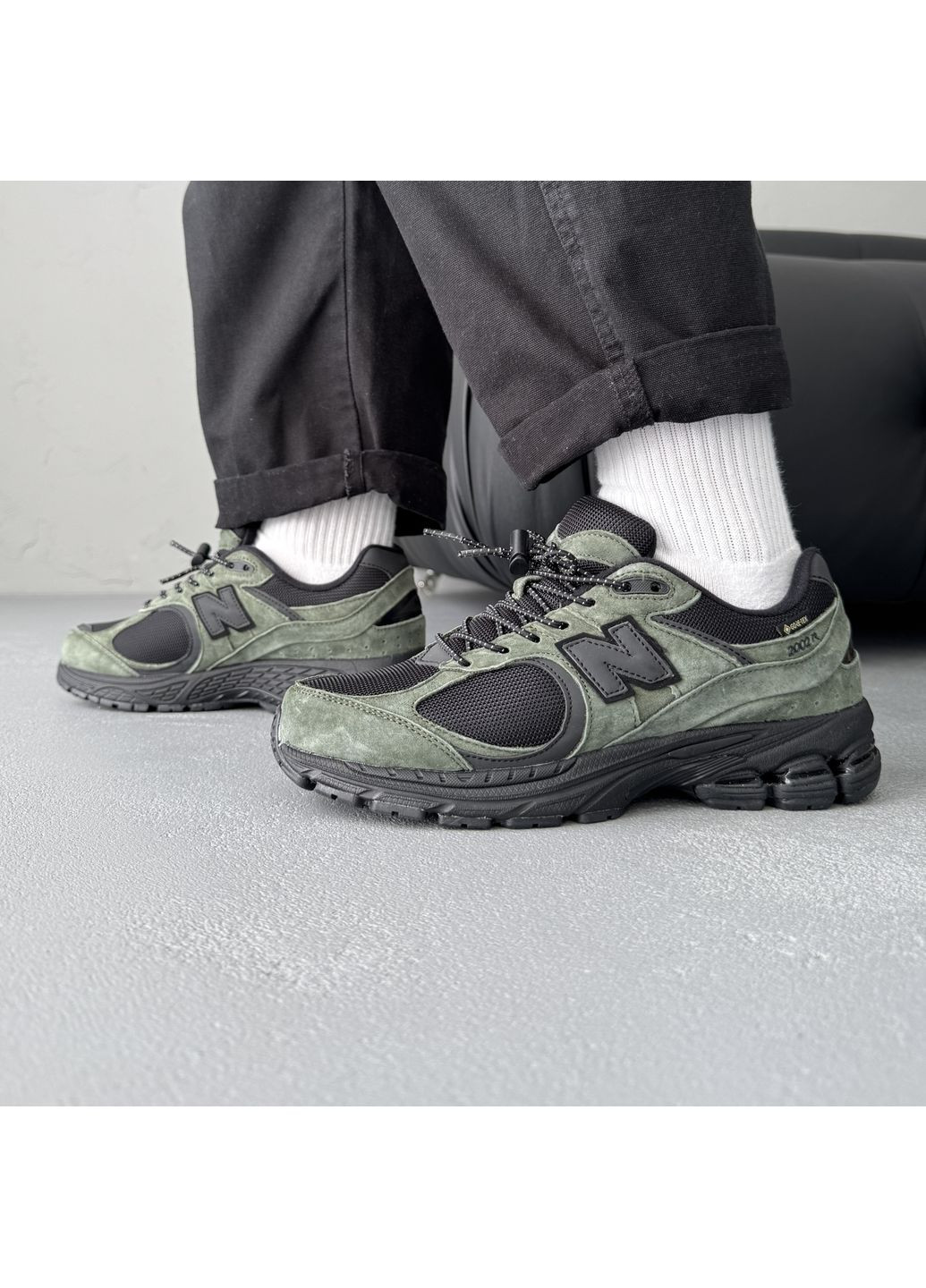 Зелені Осінні кросівки чоловічі new balance 2002r green black | нью беланс 2002r зелені чорні No Brand
