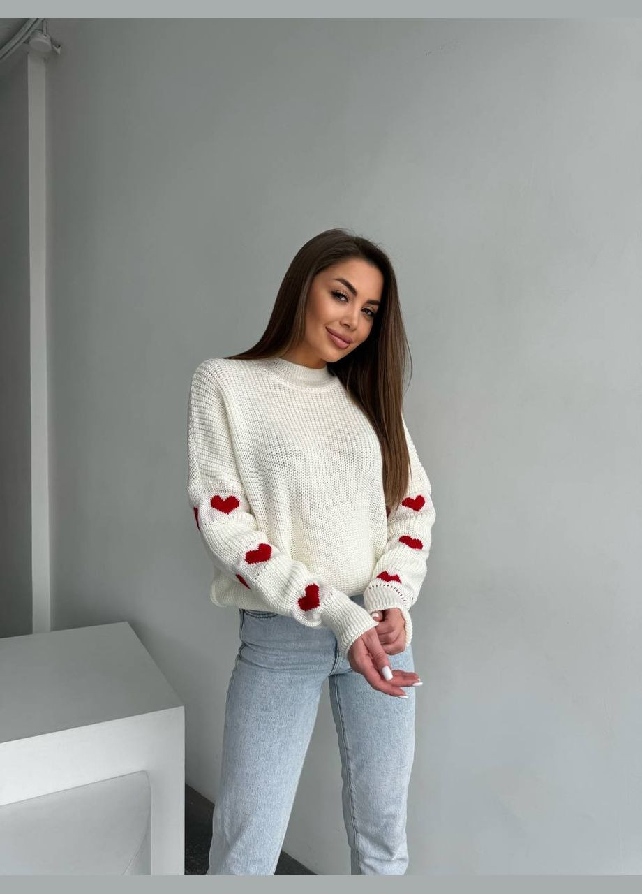 Молочный демисезонный женский свитер оверсайз молочного цвета 26919 ао No Brand