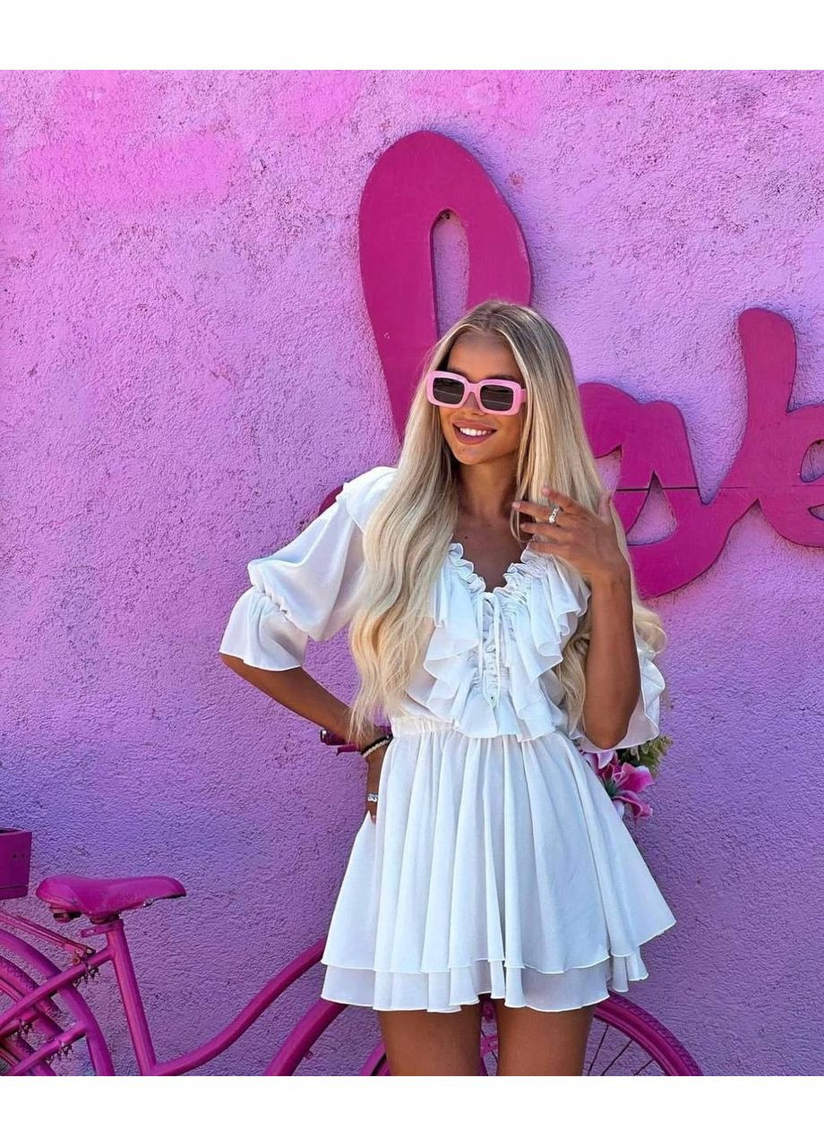 Білий коктейльна жіноча повітряна сукня з пишною спідничкою Україна однотонна