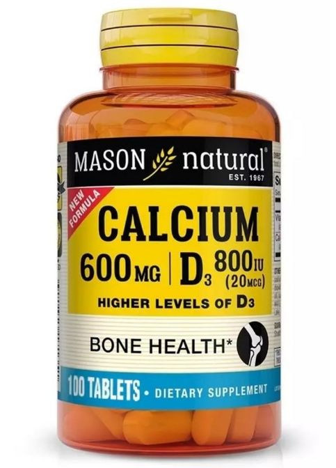 D3 800 МЕ, Calcium 600 mg with Vitamin D3 800 IU 100 Tabs Mason Natural (292556191)
