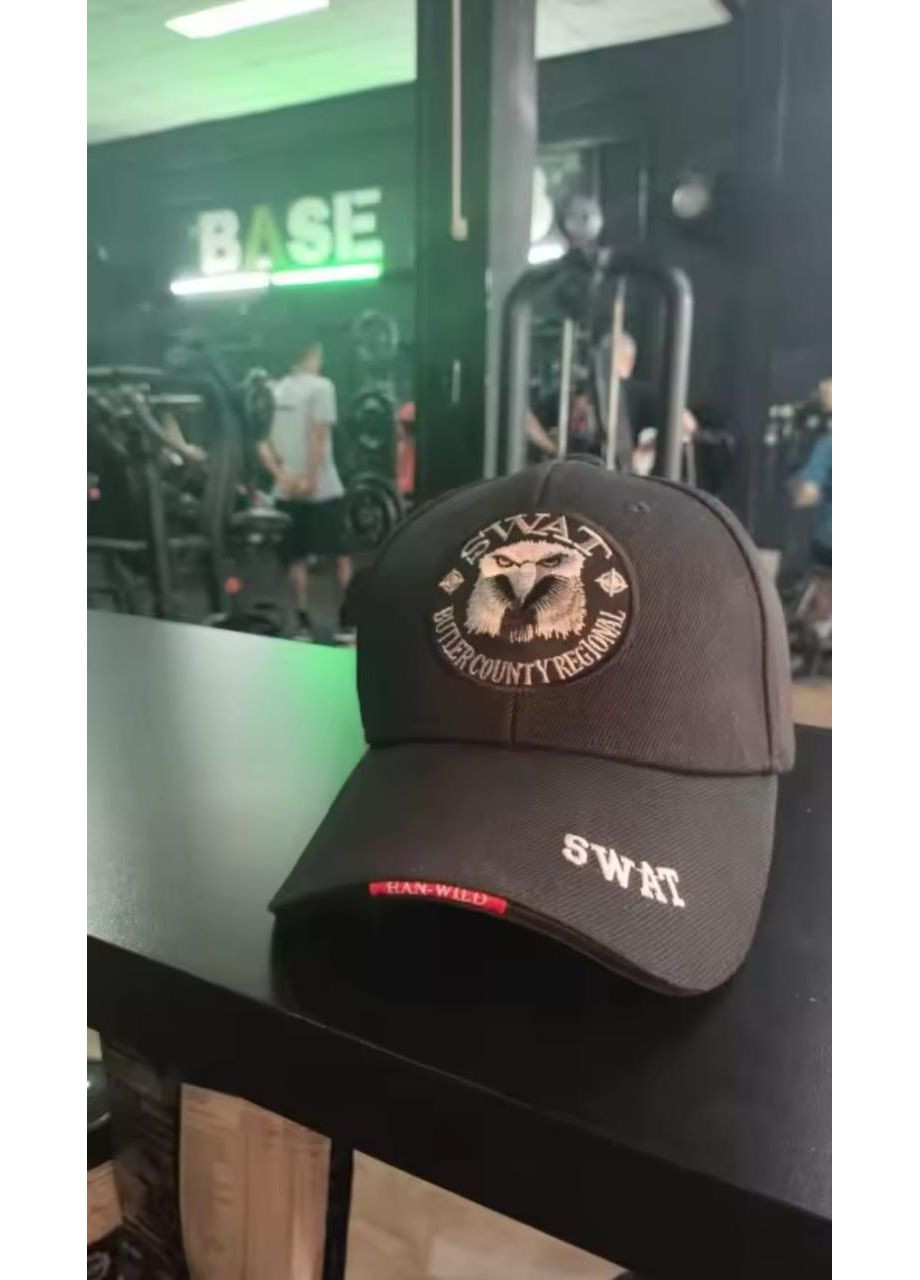 Чорна кепка з яскравою вишивкою, бейсболка з вигнутим козирком чорна, унісекс SWAT (366547098)