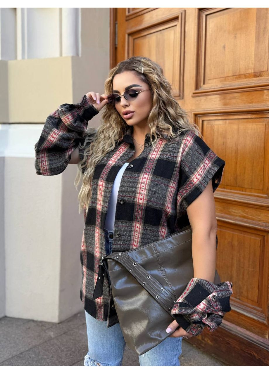 Черная повседневный рубашка в клетку DK/DL Мода без кордонів с длинным рукавом