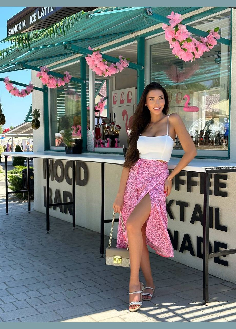 Розовая повседневная цветочной расцветки женская юбка на запах Україна на запах