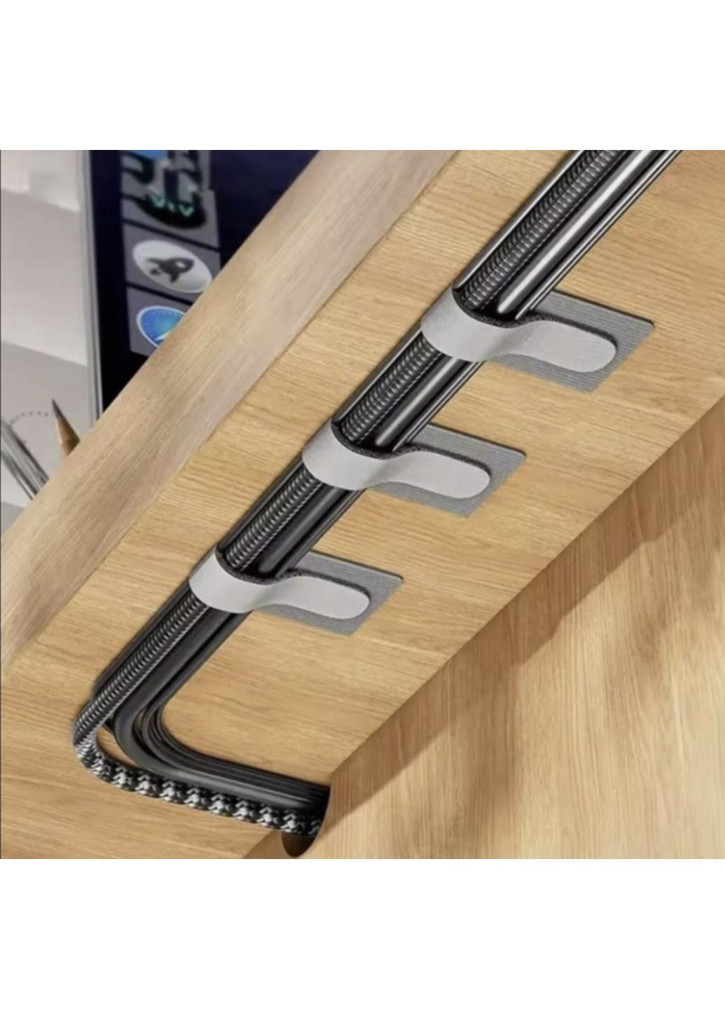 Липучка для кабеля фиксатор-стяжка органайзер кабель менеджмента держатель 3М L 10 шт Черный REO (355889254)