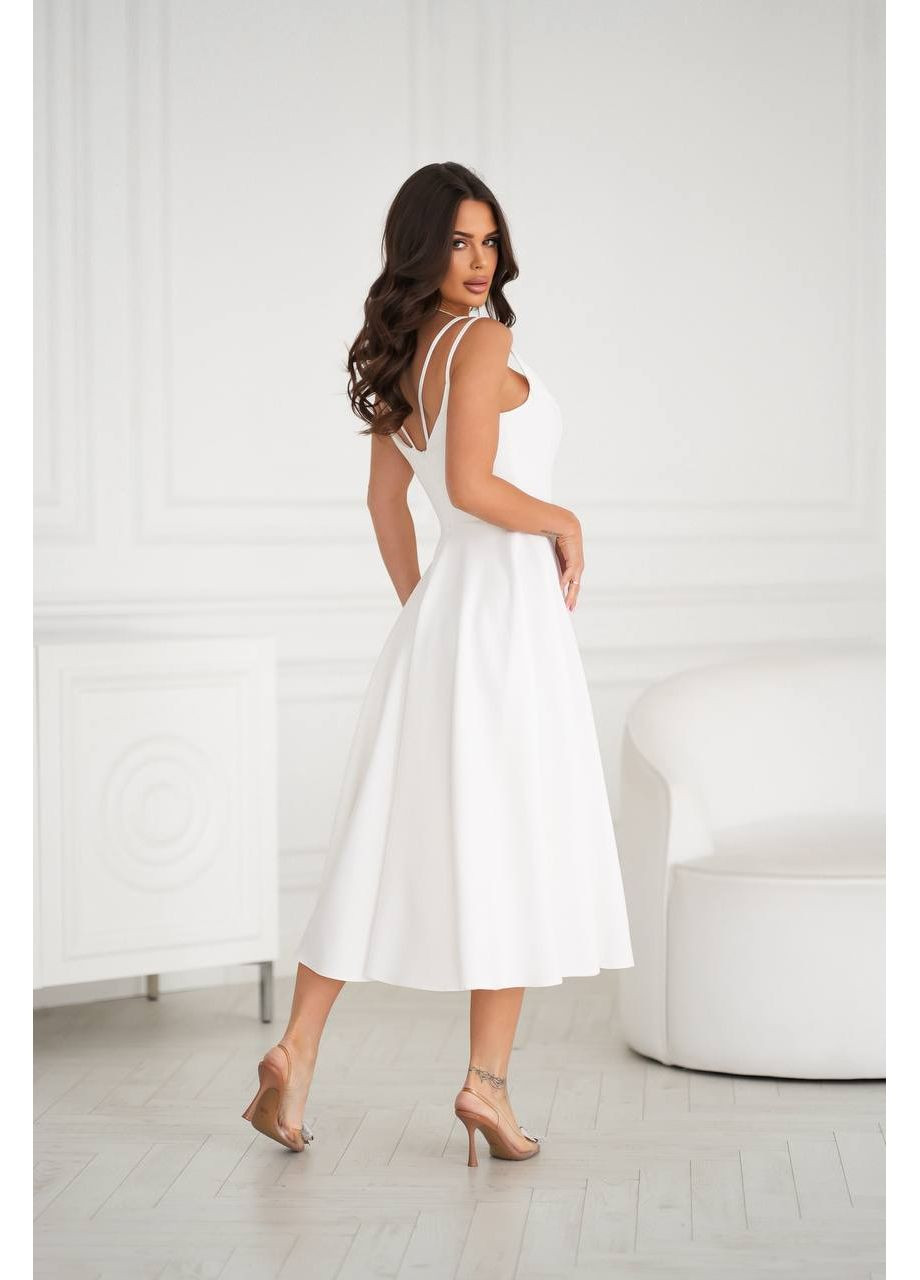 Молочна святковий, вечірня коктейльна сукня з міді-спідницею сонце та подвійними бретелями Україна однотонна