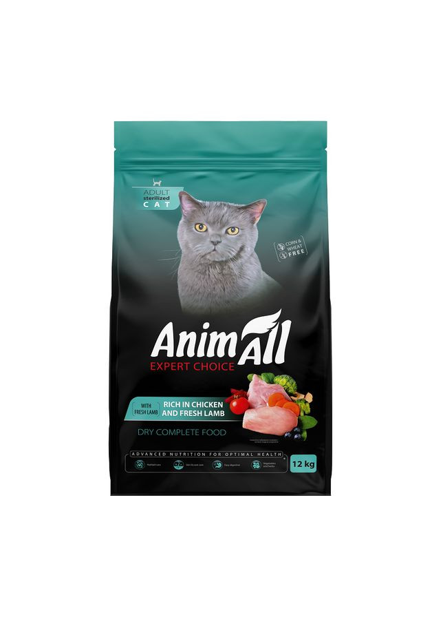 АнимАлл сухой корм для стерилизованных кошек с курицей и свежей ягнятиной, 12 кг AnimAll (336515398)