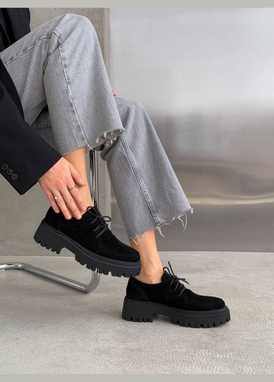 No Brand Туфлі на шнурівці чорний з натуральна замша, — (321974173)