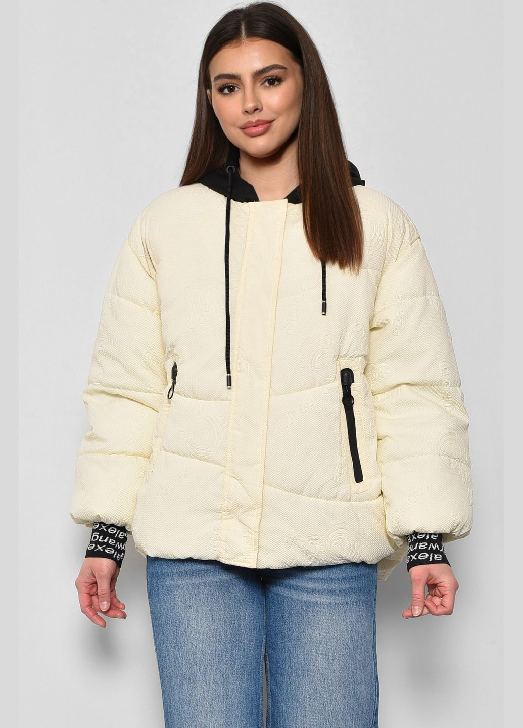 Молочна демісезонна куртка жіноча демісезонна молочного кольору Let's Shop