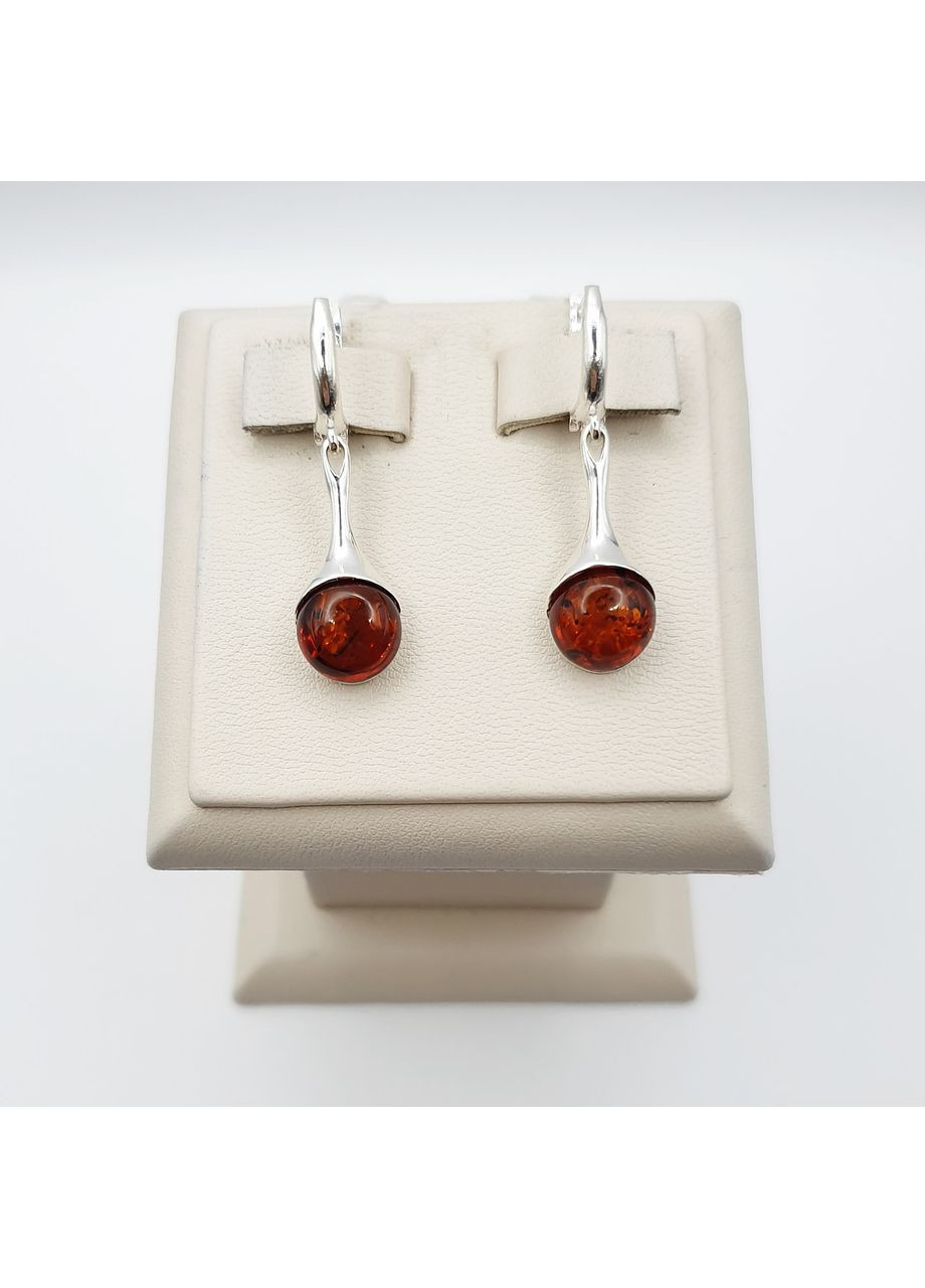 Сережки срібні з бурштином 4,6 г No Brand (369737517)