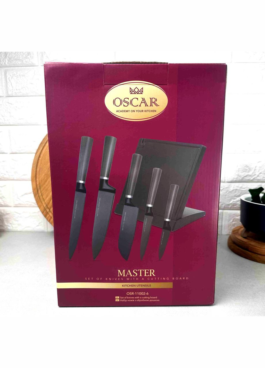 Набор чёрных ножей на магнитной стойке Oscar (303209325)