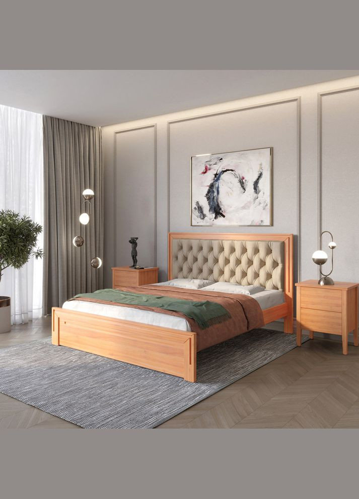 Двоспальне дерев'яне ліжко Торонто Т3 /Аляска 23 (бежевий) 140х200 см (MBG-7716) Mebigrand (368282559)