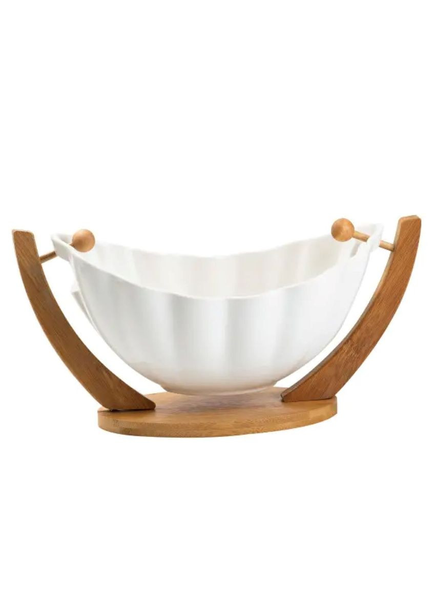 Фруктівниця порцелянова 33*14*16 см на бамбуковій підставці, білий HP1238 Yiwu (353501955)