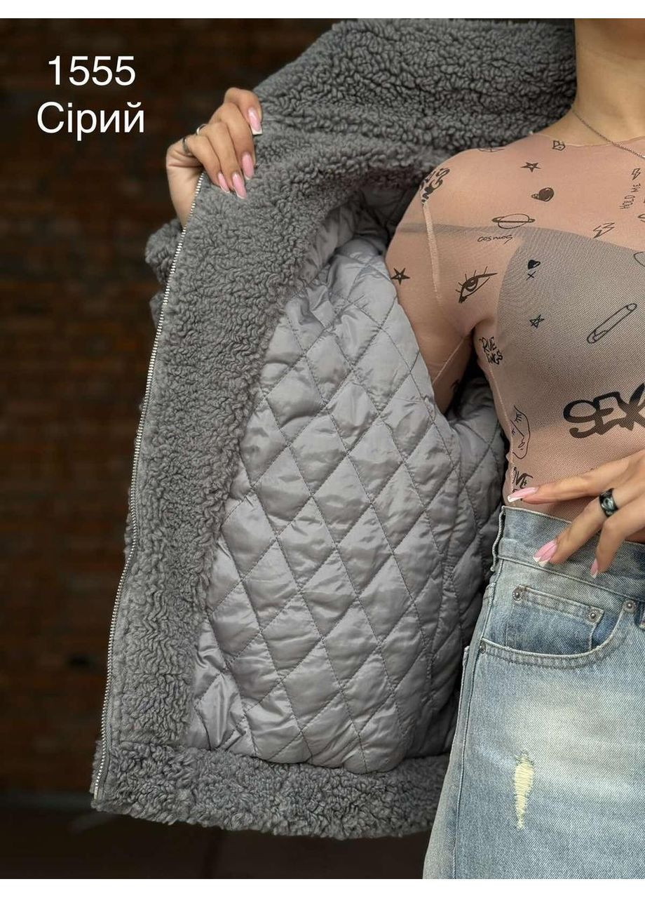 Сіра зимня жіноча зимова тепла штучна еко шуба баранець сіра л, хл, 2хл Lady yep
