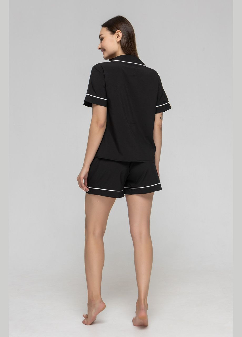 Черная всесезон женская пижама рубашка с коротким рукавом и шорты рубашка + шорты GorLin