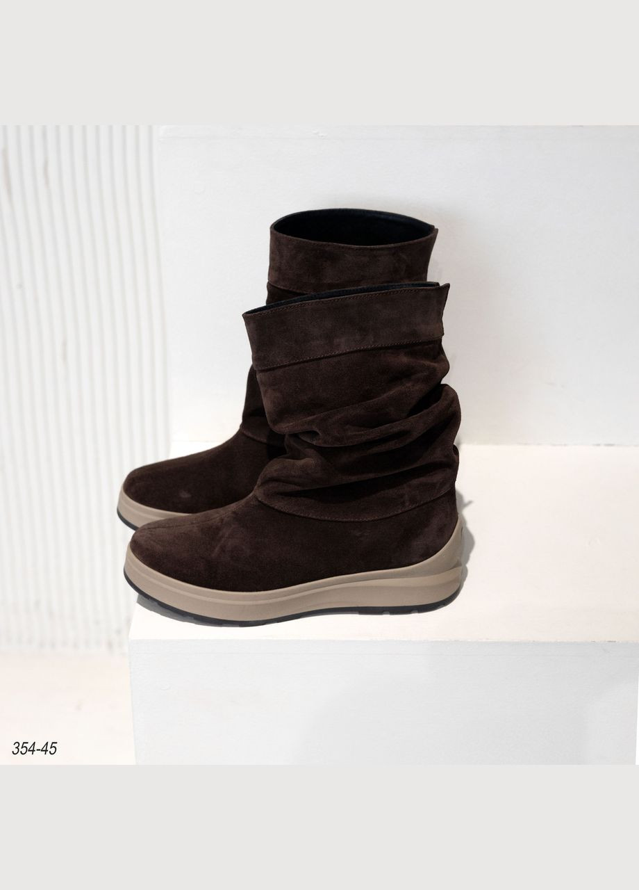 Комбіновані жіночі зимові напівчобітки шоколадного кольору No Brand