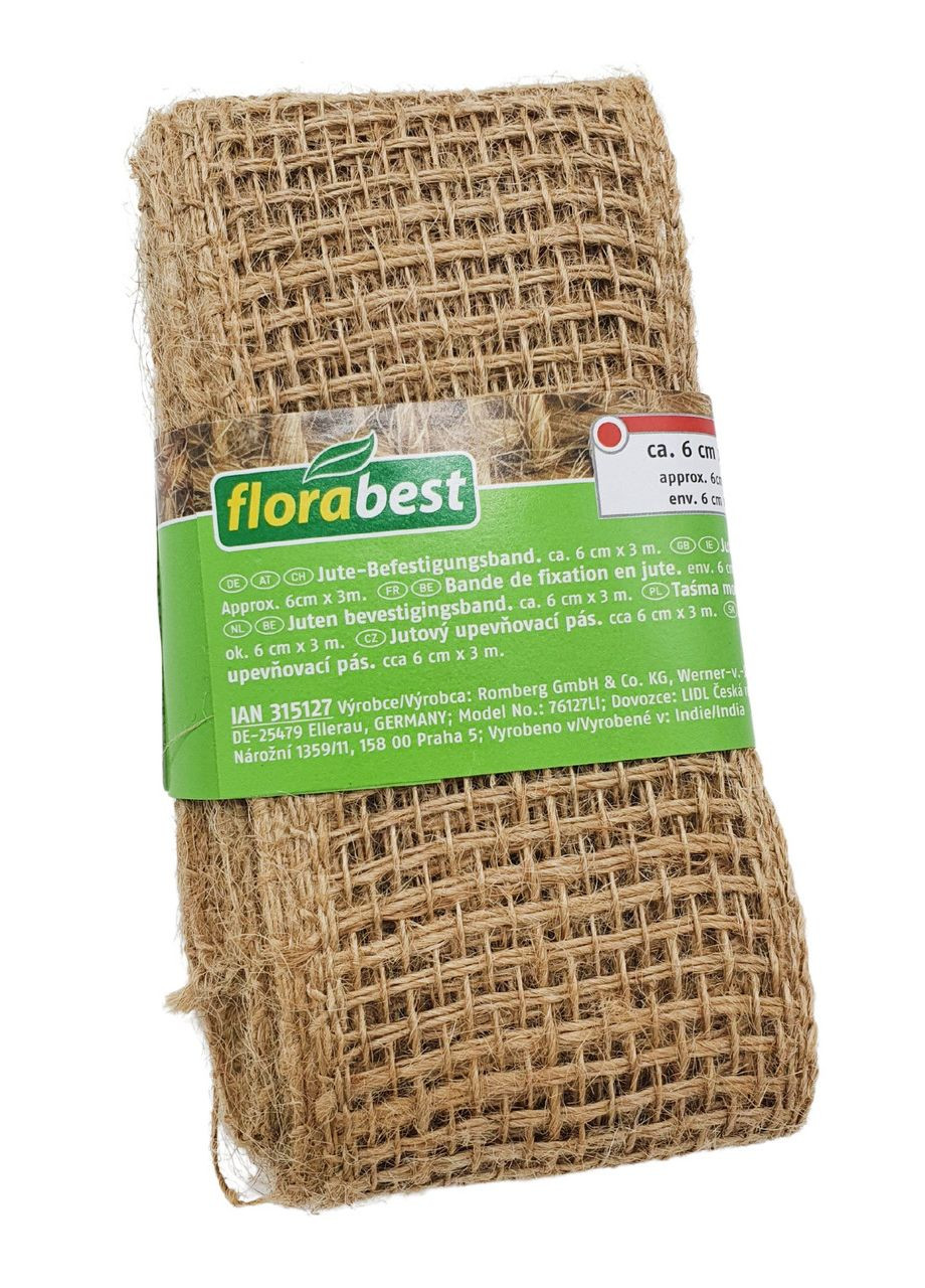 Джутова кріпильна стрічка 6 см х 3 м, стрічка для підв'язування рослин, дерев Florabest (365591396)