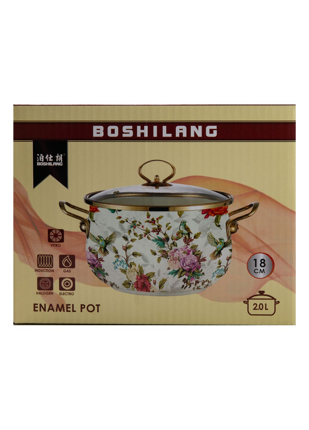 Кастрюля эмалированная 2 л со стеклянной крышкой, flowers Yiwu (324069949)