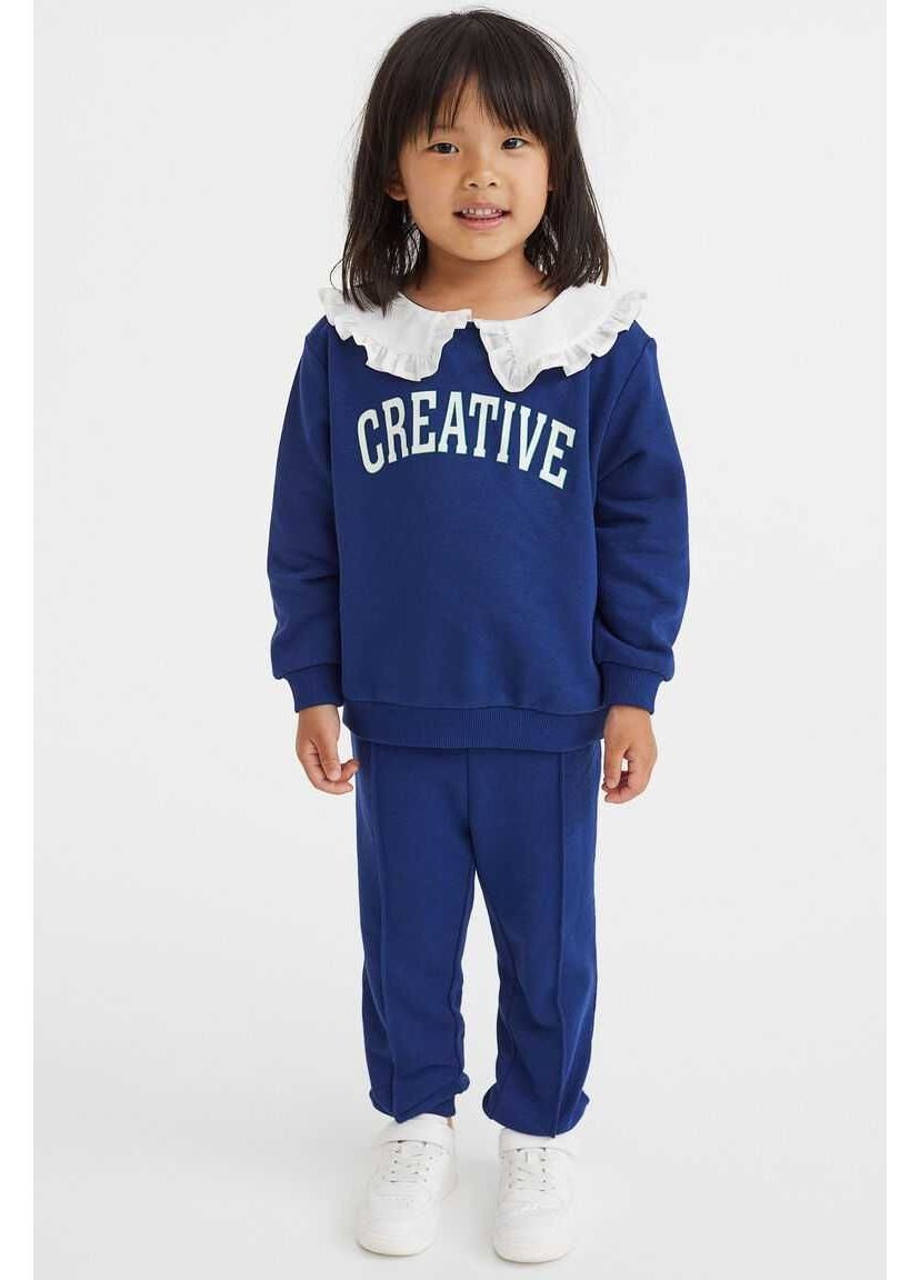 H&M світшот напис синій повсякденний бавовна