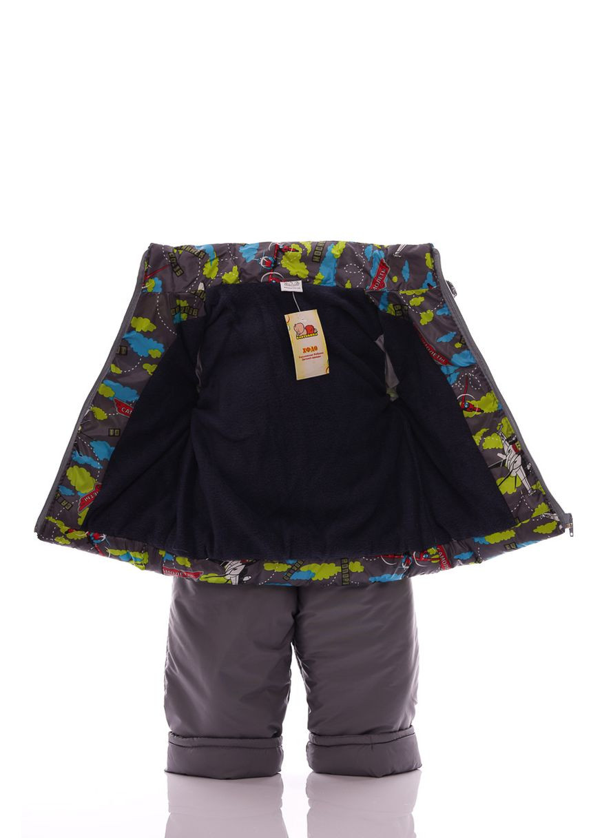 Серый зимний комбинезон на синтепоне для мальчикка с принтом самолетика евро ноль серый 86 см (27715) BABYKROHA