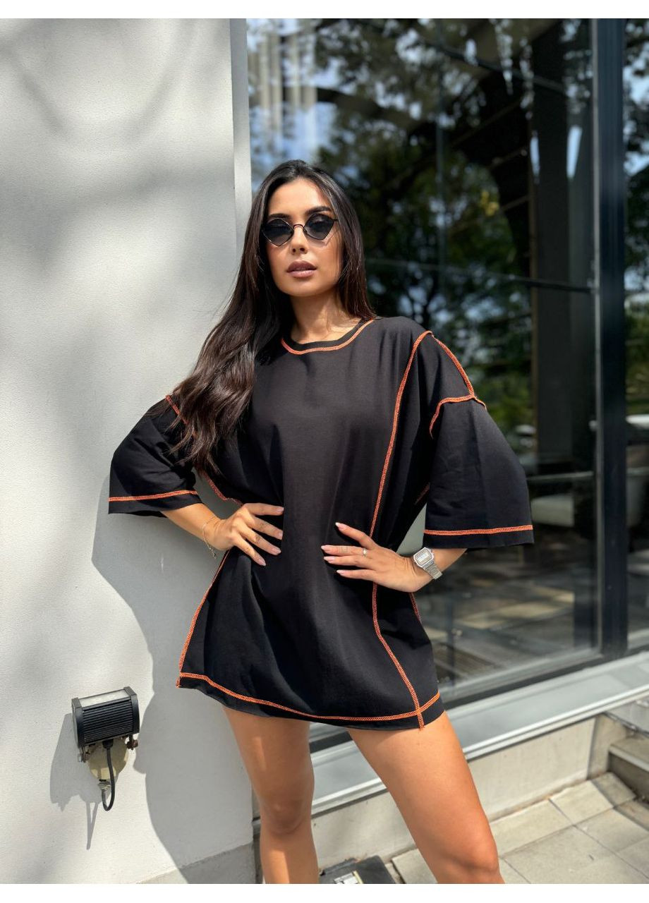 Оранжевое повседневный платье-футболка оверсайз со швами наизнанку платье-футболка MonCher