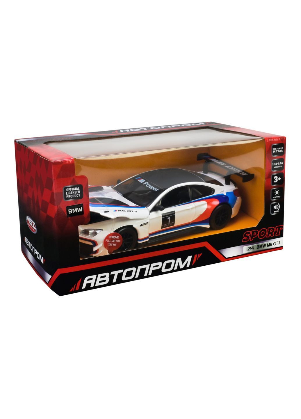 Металлическая модель BMW M6 GT3 1:24 с открыв. дверями, светом и звуком, 25×10×14 см - 68255B(A) 68255B(A) No Brand 68255B(A) (371925303)