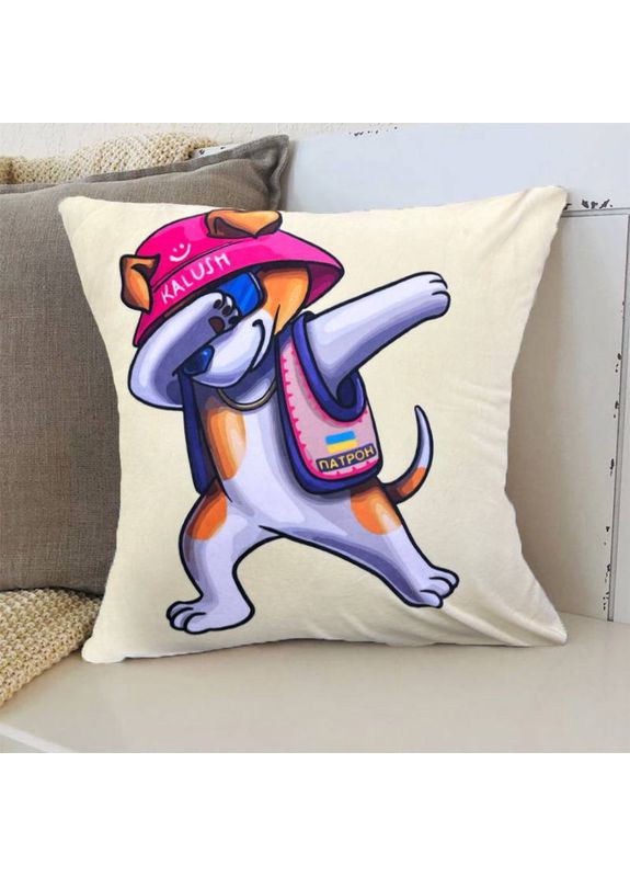 Подушка патріотична 3D "Пес Патрон Kalush" 2722_D 12768 35х35 см бежева FlexDress (368783888)