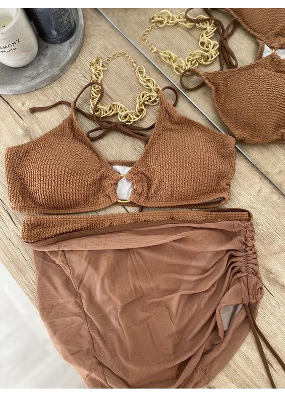 Бежевый летний купальник раздельный с женский парео раздельный BabyStyle