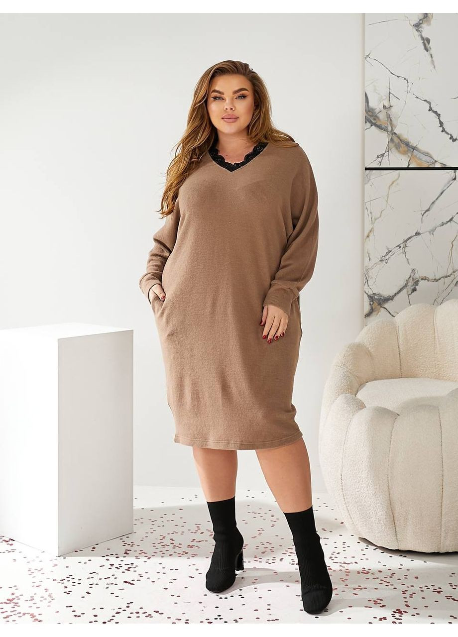 Коричнева святковий, повсякденний, вечірня, ділова, кежуал жіноча сукня вільного крою Style Point однотонна