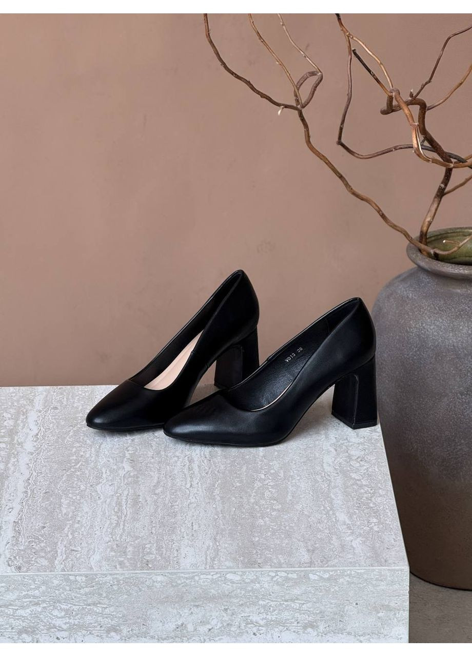 No Brand Жіночі чорні туфлі човники на зручному каблучку туфлі-човники чорний з штучна шкіра, — всесезон (353687179)