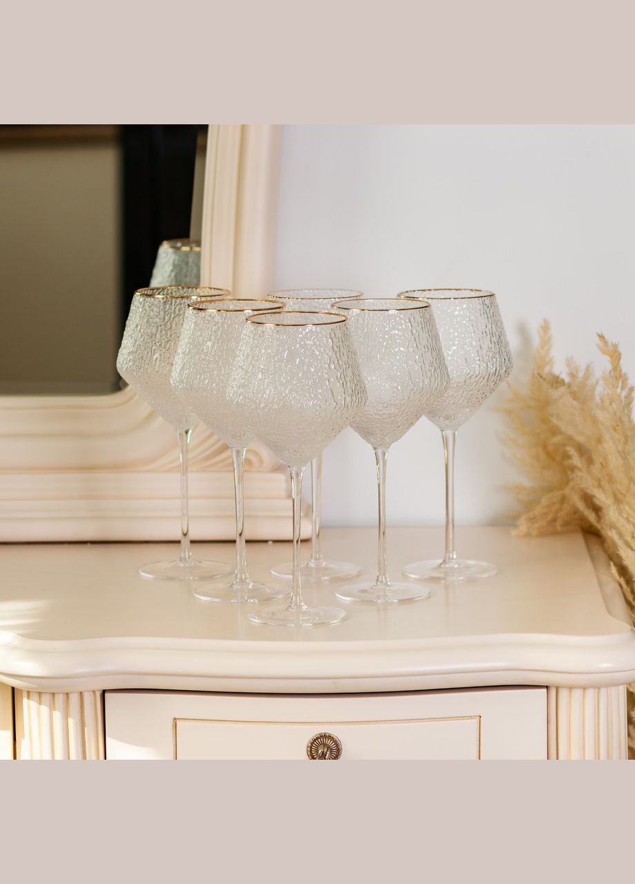 Набор фактурных бокалов, 600 мл с тонкой ножкой, комплект из 6, для вина Yiwu (356460317)