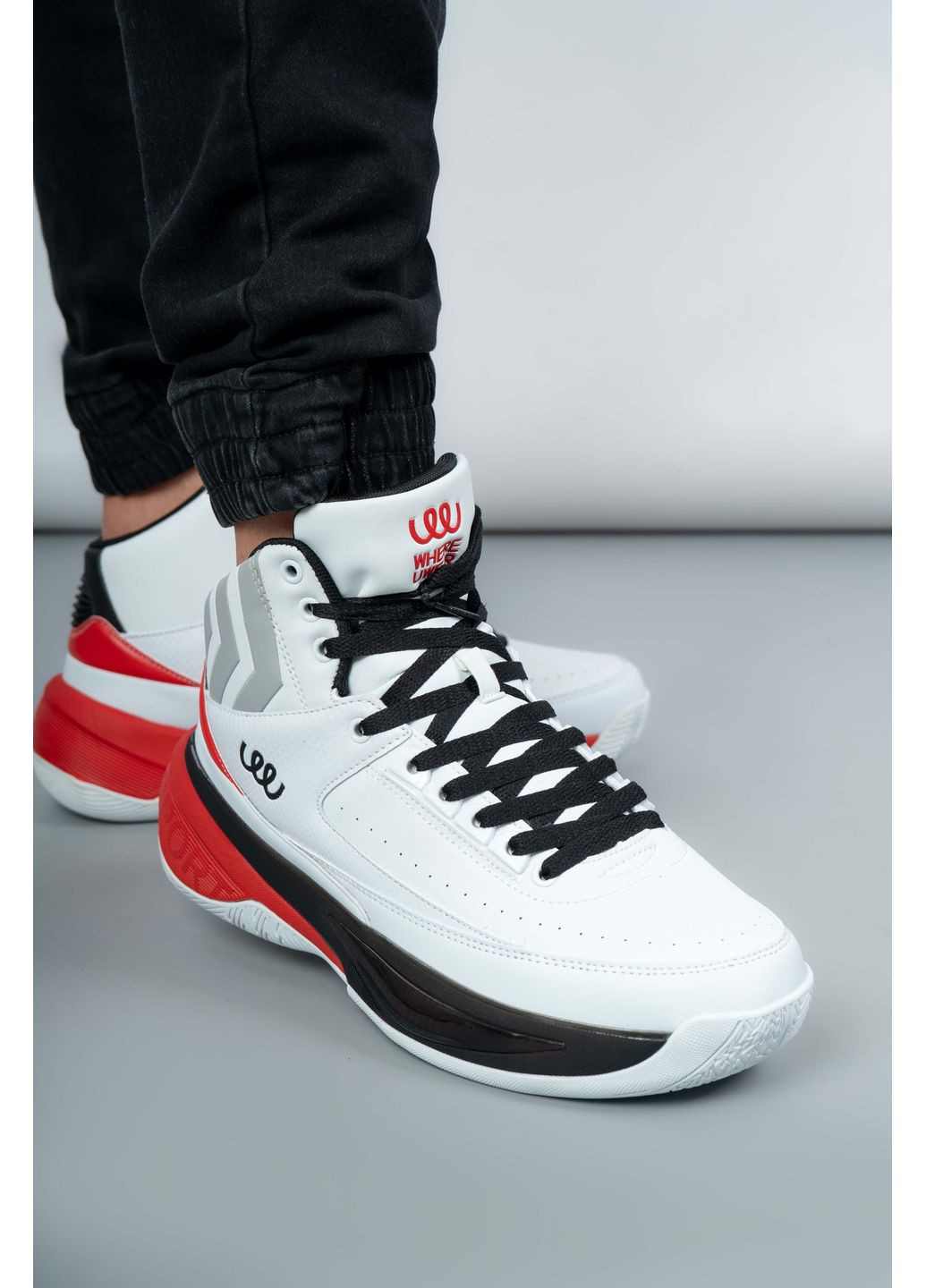 Білі кросівки чоловічі високі wuw6046-white/black білі 346681 Where Uwear